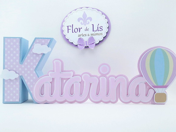 Letra 3d Cursiva Balão Menina Aquarela