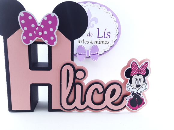 Letra 3d Cursiva Minnie Rosa