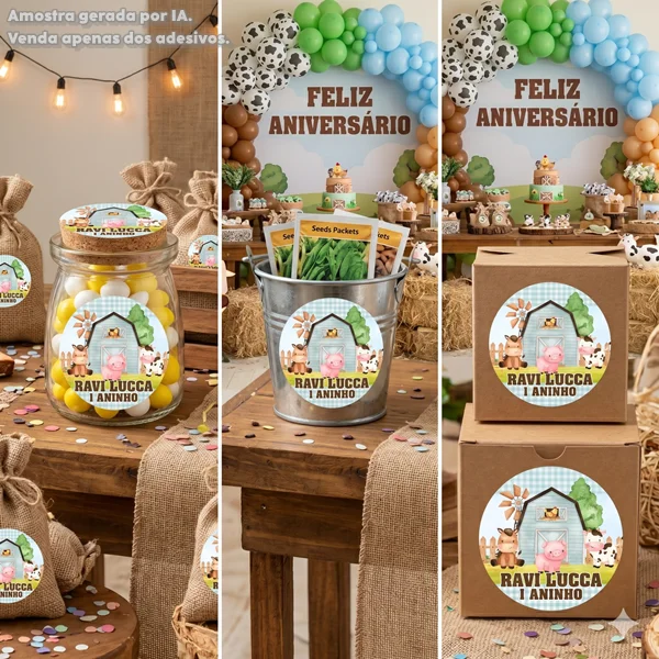 KIT COM 15 ADESIVOS DE 5 CM FAZENDINHA AQUARELA CELEIRO AZUL PARA APLICAR EM DIVERSAS LEMBRANCINHAS - Imagem 2