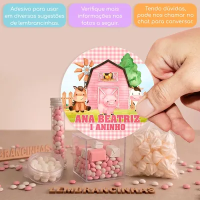 KIT COM 15 ADESIVOS DE 5 CM FAZENDINHA AQUARELA CELEIRO ROSA PARA APLICAR EM DIVERSAS LEMBRANCINHAS