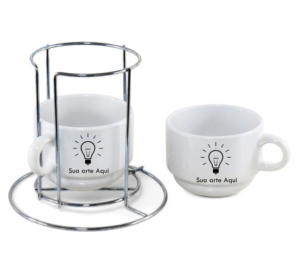 Kit com 2 Xícaras Personalizadas 150ml Cerâmica com Suporte