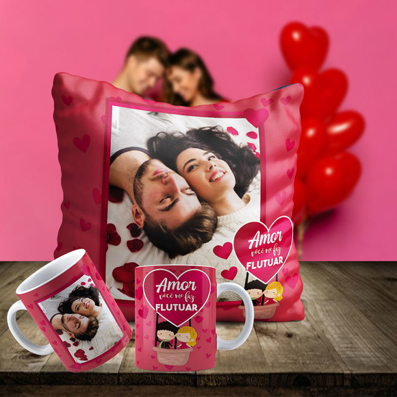 Kit Dia dos Namorados Almofada e Caneca Personalizada