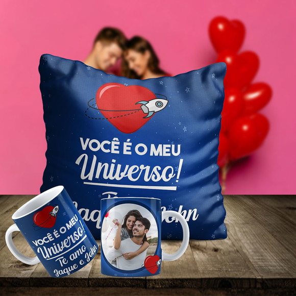 Kit Dia dos Namorados Almofada e Caneca Personalizada