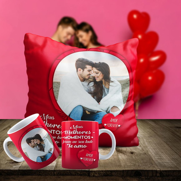 Kit Dia dos Namorados Almofada e Caneca Personalizada