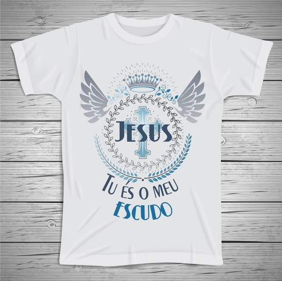 Camiseta Religiosa Jesus Tu És Meu Escudo