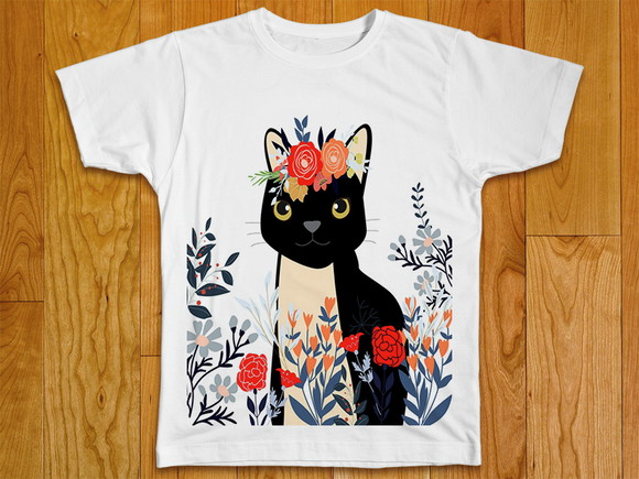 Camiseta Gato Floral