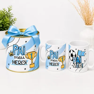 Caneca De Porcelana Mais Tubo Lata Personalizada Pai Meu Herói