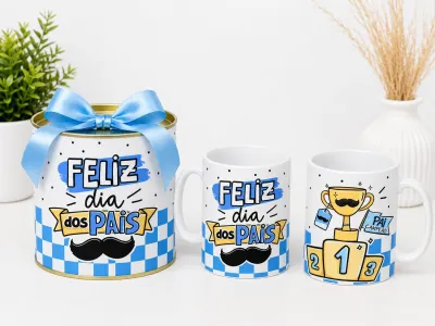 Caneca De Porcelana Mais Tubo Lata Personalizada Feliz Dia Dos Pais