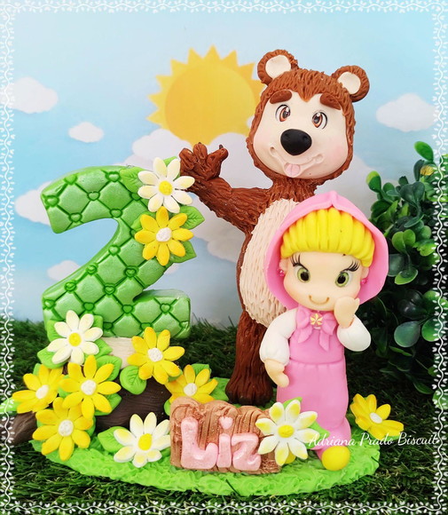 Topo de Bolo em Biscuit Marcha e o Urso