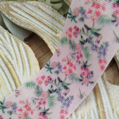 Fita Gorgurão 38mm No 09  Estampa Florzinhas Miúdas Rosa e Lilás