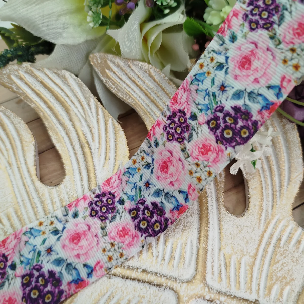Fita Gorgurão 38mm No 09 Estampa Floral Colorida Rosa, Roxo e Azul - Imagem 3