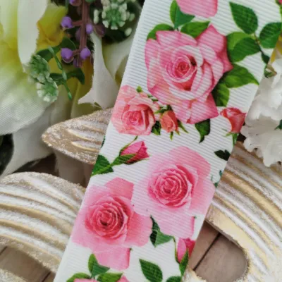 Fita Gorgurão 38mm No 09 Estampa Rosas Realistas Tons de Rosa