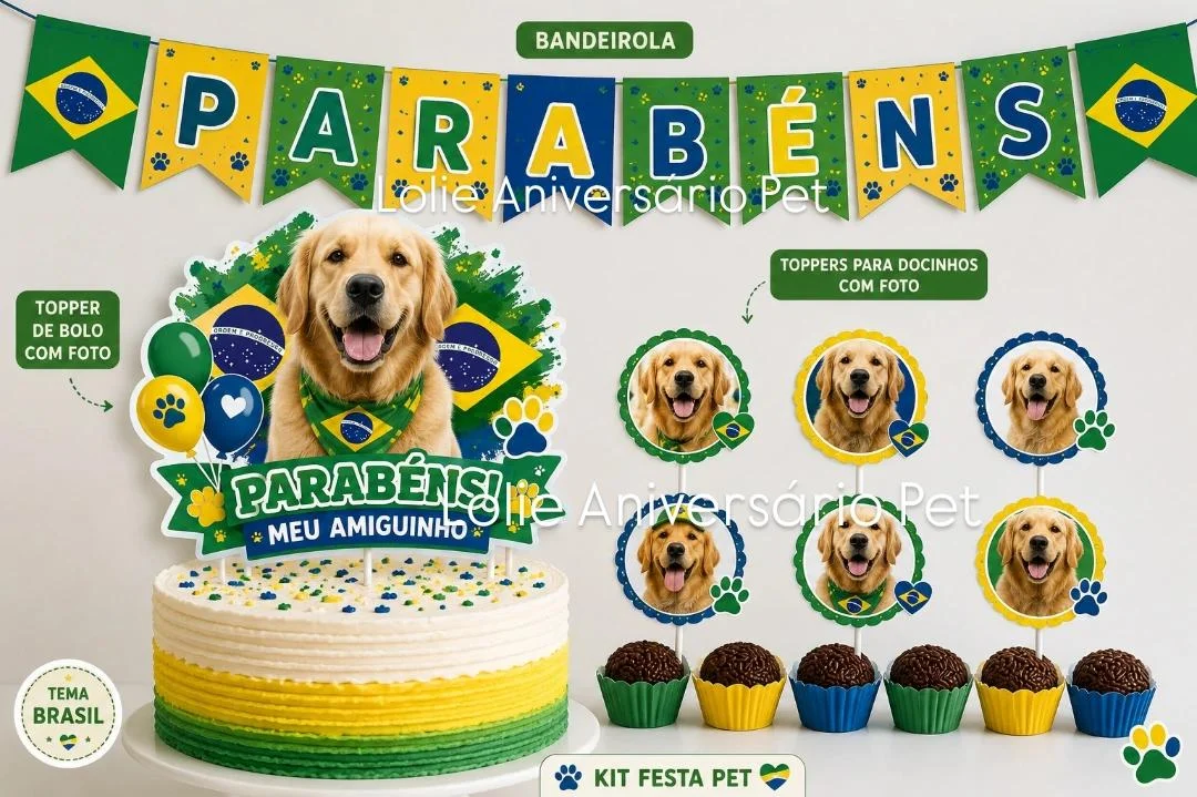 Kit Festa Aniversário Pet Copa do Mundo Brasil - Imagem 1