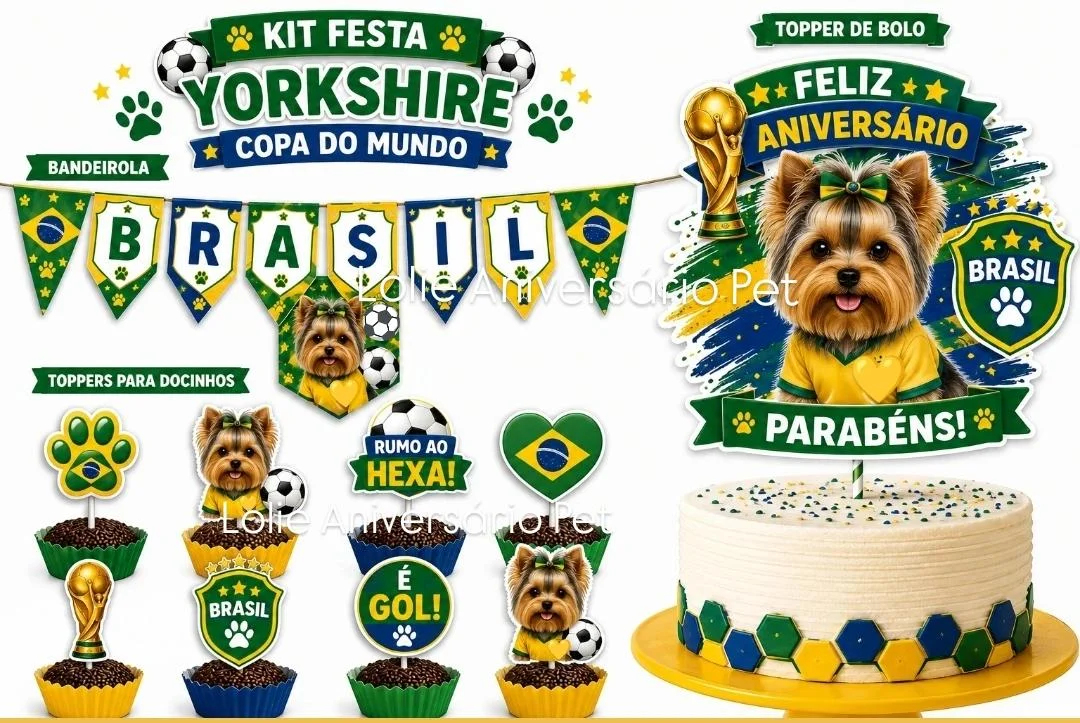 Kit Festa Aniversário Pet Copa do Mundo Brasil
