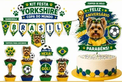 Kit Festa Aniversário Pet Copa do Mundo Brasil