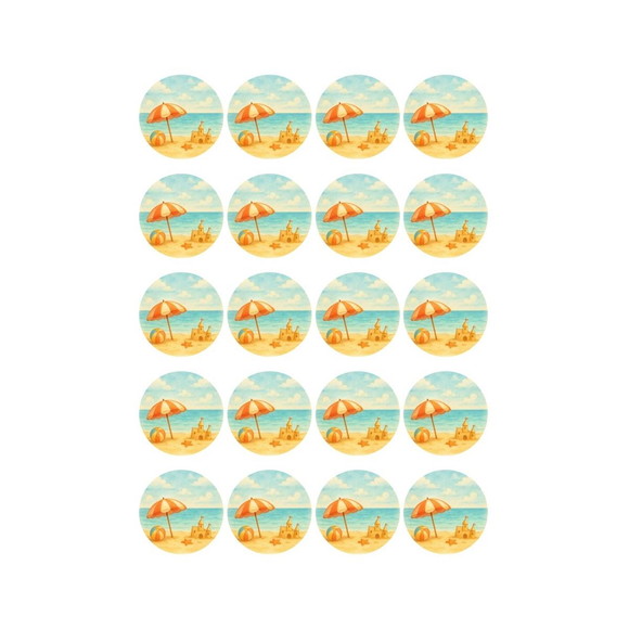 Adesivo Personalizado Latinha 5cm Mar e Praia Aquarela