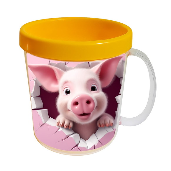 Caneca Acrílica Animais Fofos Fazenda Porco Amoroso - Imagem 3