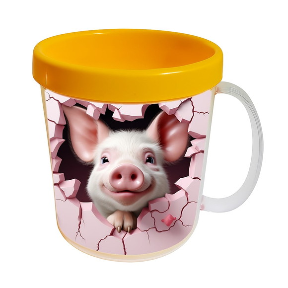 Caneca Acrílica Animais Fofos Fazenda Porco Apaixonado - Imagem 3