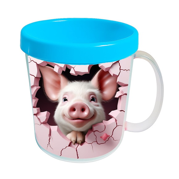 Caneca Acrílica Animais Fofos Fazenda Porco Apaixonado - Imagem 2