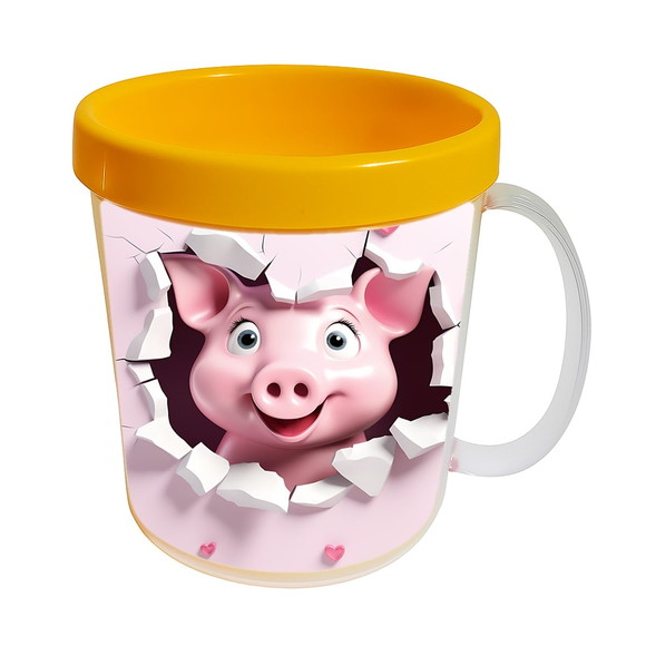 Caneca Acrílica Animais Fofos Fazenda Porco Encantador - Imagem 3