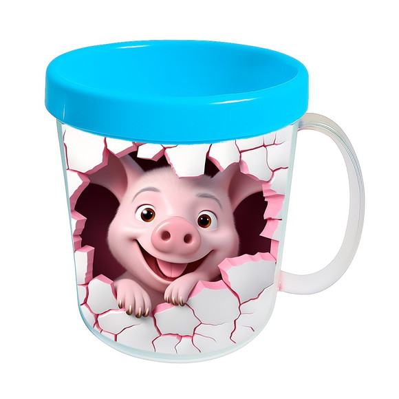 Caneca Acrílica Animais Fofos Fazenda Porco Romântico - Imagem 2