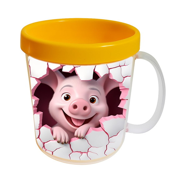 Caneca Acrílica Animais Fofos Fazenda Porco Romântico - Imagem 3