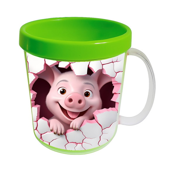 Caneca Acrílica Animais Fofos Fazenda Porco Romântico - Imagem 4