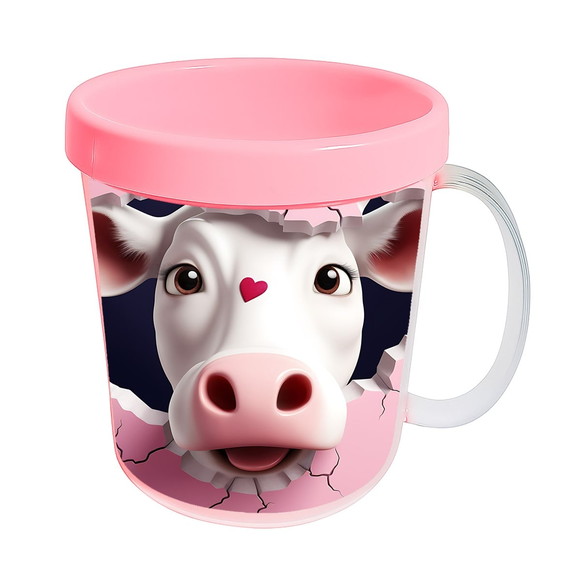 Caneca Acrílica Animais Fofos Fazenda Vaca Apaixonada