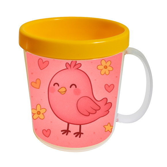 Caneca Acrílica Infantil Personalizada Passarinho Rosa