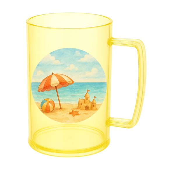 Caneca de Chopp Infantil Personalizada Mar e Praia Aquarela