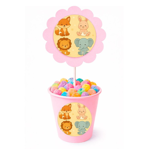 Centro de Mesa Flor Personalizado Animais Fofinhos Baby - Imagem 2