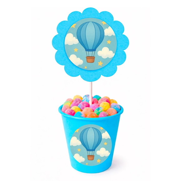 Centro de Mesa Flor Personalizado Balão de Ar Azul