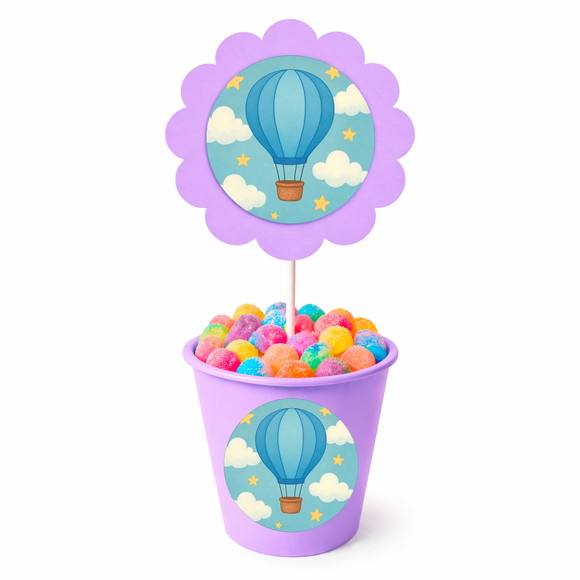 Centro de Mesa Flor Personalizado Balão de Ar Azul - Imagem 3