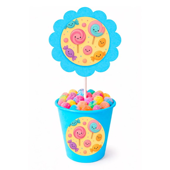 Centro de Mesa Flor Personalizado Balas e Pirulitos