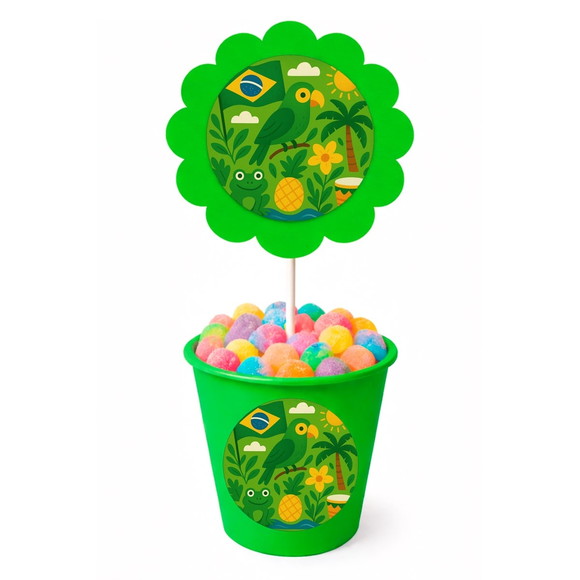 Centro de Mesa Flor Personalizado Brasil Verde Amarelo - Imagem 5