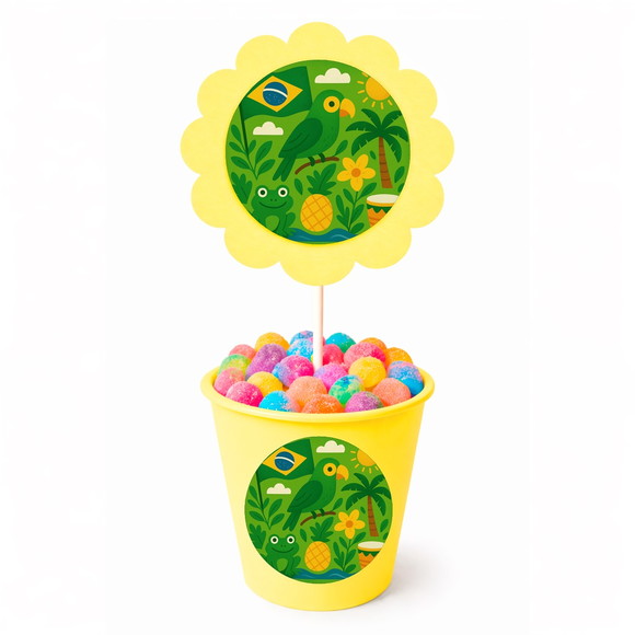 Centro de Mesa Flor Personalizado Brasil Verde Amarelo - Imagem 4