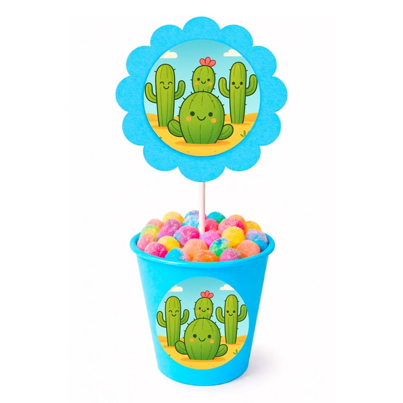 Centro de Mesa Flor Personalizado Cactos Fofos