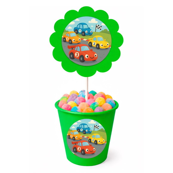 Centro de Mesa Flor Personalizado Carros de Corridas - Imagem 5