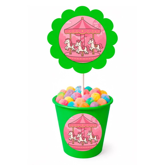 Centro de Mesa Flor Personalizado Carrossel Rosa - Imagem 5