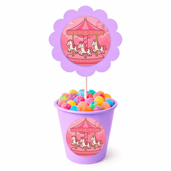 Centro de Mesa Flor Personalizado Carrossel Rosa - Imagem 3