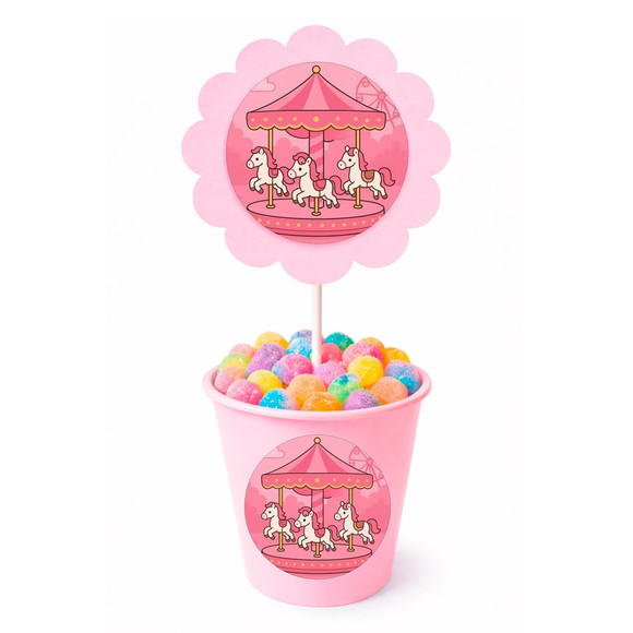 Centro de Mesa Flor Personalizado Carrossel Rosa - Imagem 2