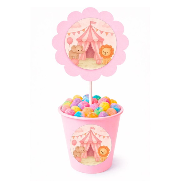 Centro de Mesa Flor Personalizado Circo Rosa Aquarela - Imagem 2