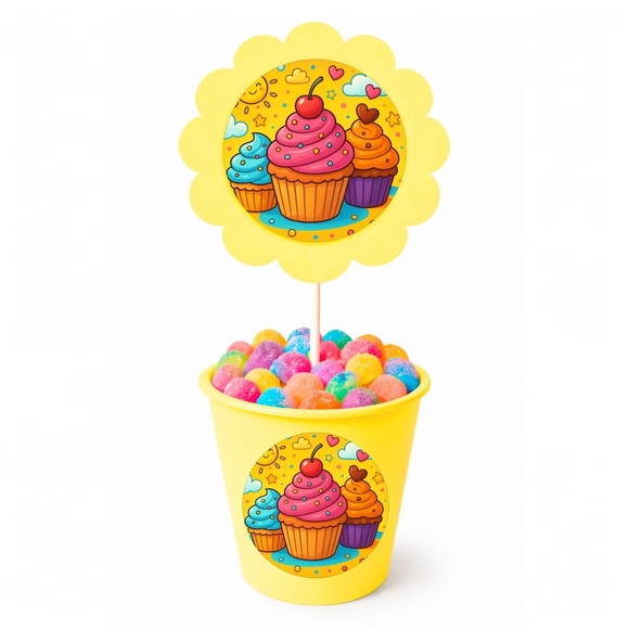 Centro de Mesa Flor Personalizado Cupcakes - Imagem 4