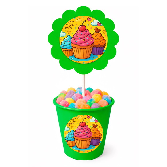 Centro de Mesa Flor Personalizado Cupcakes - Imagem 5