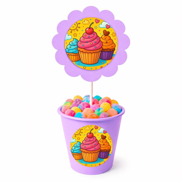 Centro de Mesa Flor Personalizado Cupcakes - Imagem 3