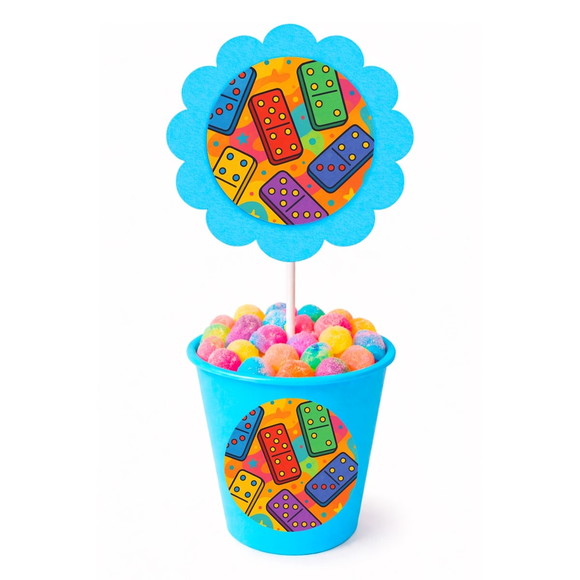 Centro de Mesa Flor Personalizado Dominós Coloridos