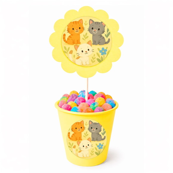Centro de Mesa Flor Personalizado Gatinhos - Imagem 4