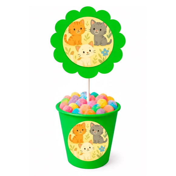 Centro de Mesa Flor Personalizado Gatinhos - Imagem 5