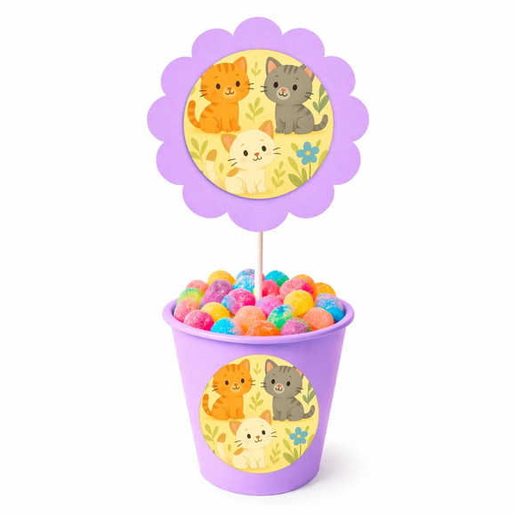 Centro de Mesa Flor Personalizado Gatinhos - Imagem 3
