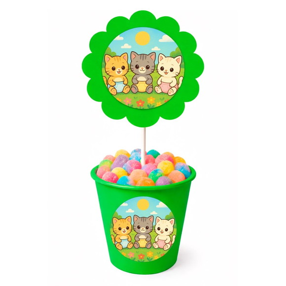 Centro de Mesa Flor Personalizado Gatinhos Baby - Imagem 5